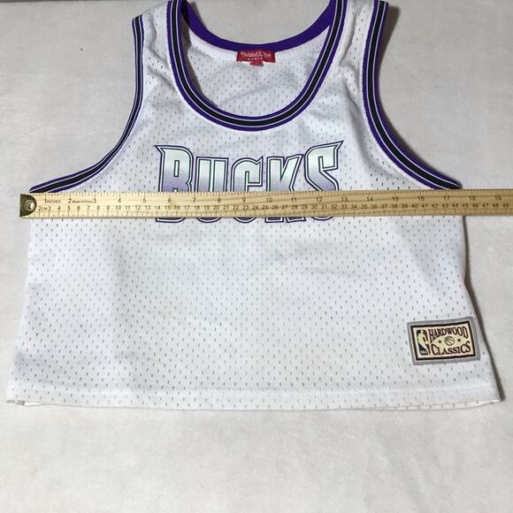 Mitchell and Ness women L white mesh crop Milwaukee Bucks athletic jersey top - Picture 6 of 9
